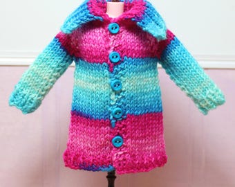 BLYTHE doll knit sweater coat - pink blue wool