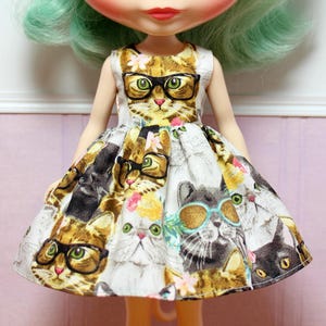 BLYTHE doll dress - funky glasses cats