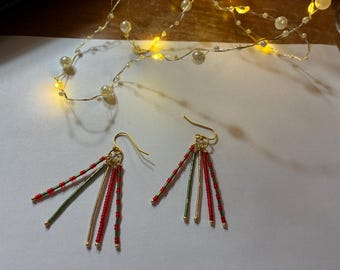Dazzling Christmas Earrings - Red, Green & Gold Earrings