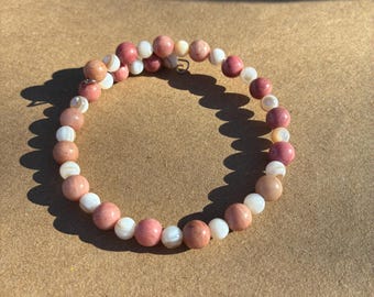 Cherries and Cream Memory Wire Wrap Bracelet