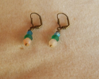Orange, Teal, Blue Earrings