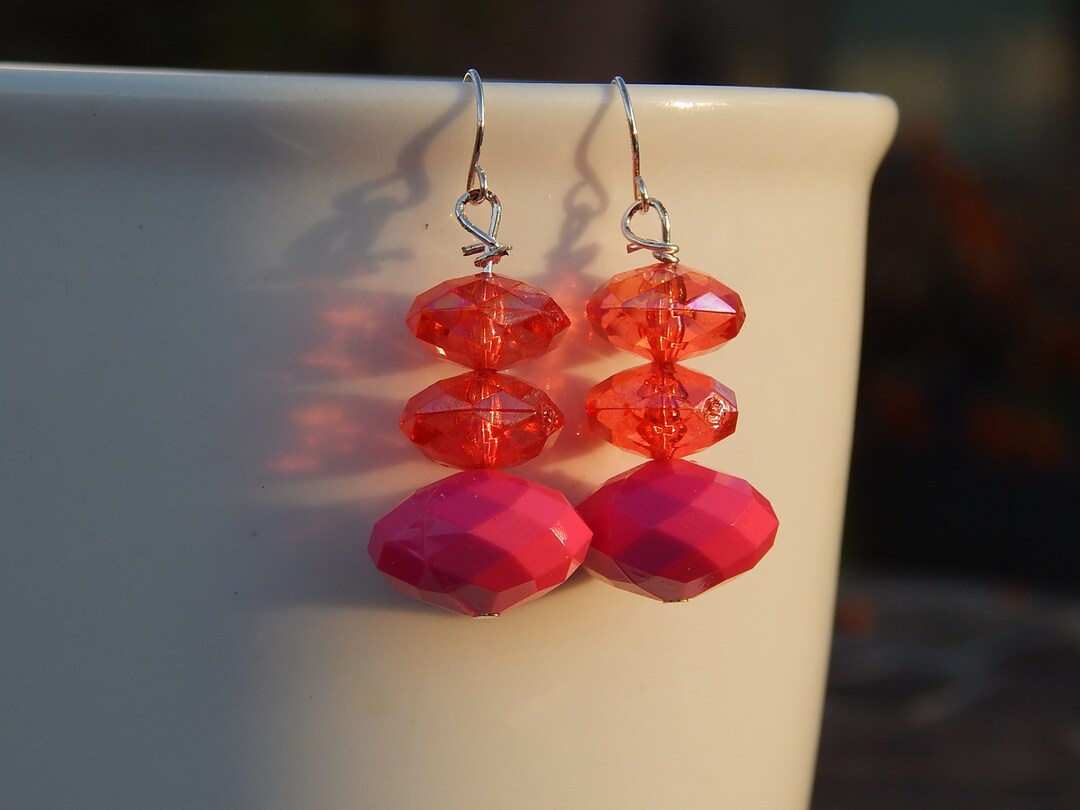 Neon/bright Pink Bead Earrings Etsy