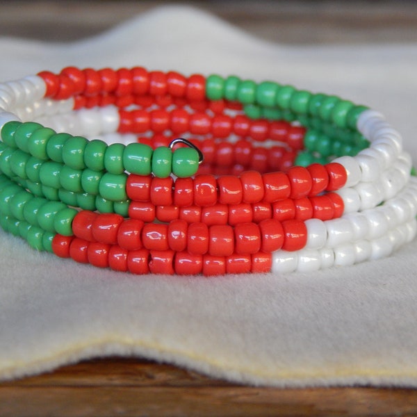 Red, Green and White Christmas Memory Wire Bracelet