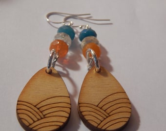 Blue, Clear, and Orange Earrings
