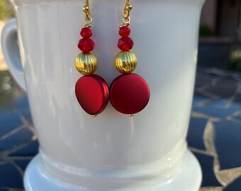 Red Wine and Gold Earrings