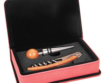 Leatherette 2-Piece Pink Wine Tool Set Happiness is a Glass of Wine