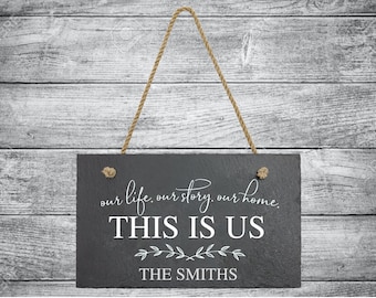 Slate Sign  This is us, our life, our story, our home Personalized with family name