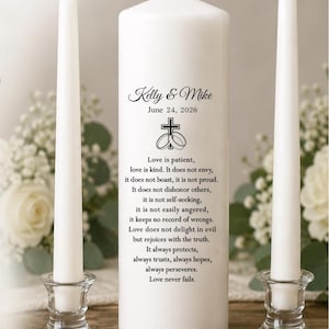 Personalized Unity Candle Set: Love is Patient, Wedding Ceremony Keepsake