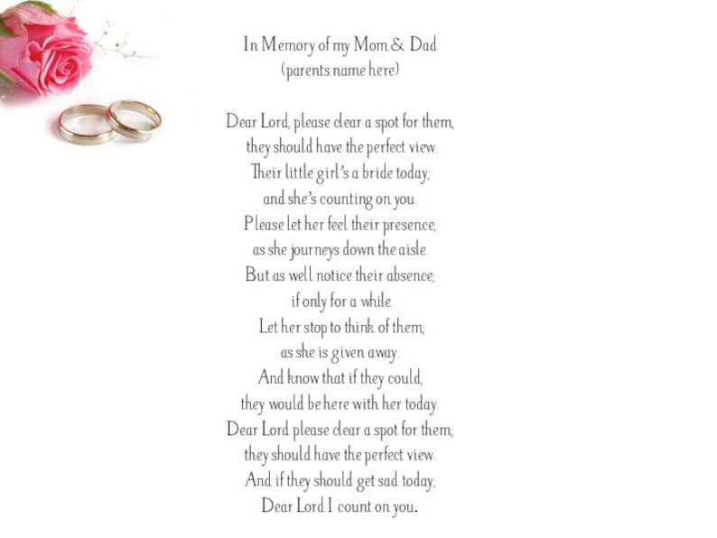 In Memory of a deceased PARENT or Grandparent on Wedding Day Etsy