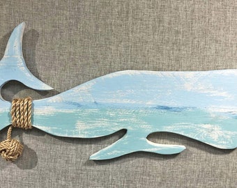 Rustic Wood Whale with Abaca Rope 13” (W) x 26” (L)