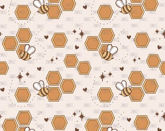 Bee Honeycomb seamless (vinyl)  printed ADHESIVE vinyl OR Heat transfer vinyl- HTV