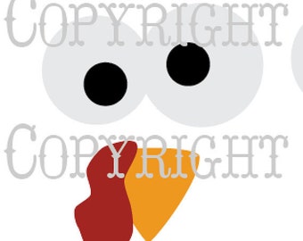 May include: A white turkey face with two large eyes and a red and orange wattle.