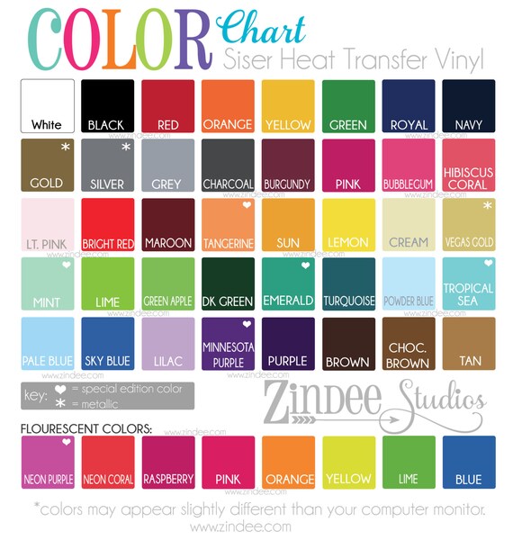 Siser Easyweed Heat Transfer Vinyl Color Chart