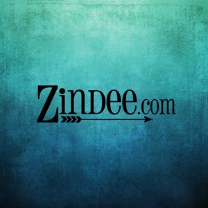May include: A teal blue textured background with the text "Zindee.com" in black font. An arrow points to the right.