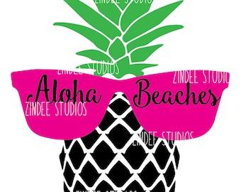 Pineapple Aloha Beaches suglasses beach cut file, vinyl ready design, SVG file, silhouette file, cricut file, ready to cut, summer