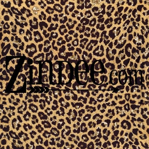 May include: Gold glitter leopard print fabric with the text "Zindee.com" and an arrow pointing to the right.