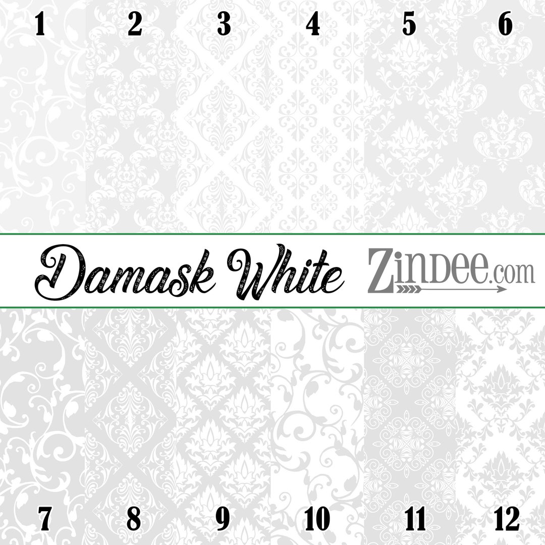 Damask White Printed Vinyl, Adhesive Vinyl, Heat Transfer Vinyl