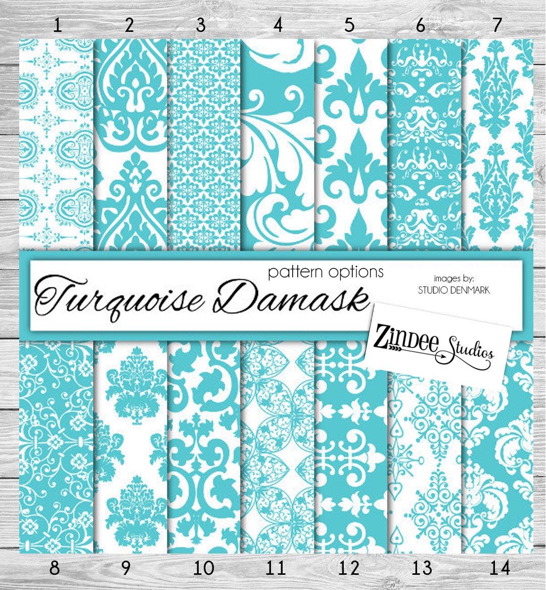 Turquoise Damask Printed Vinyl, Adhesive Vinyl, Heat Transfer Vinyl ...
