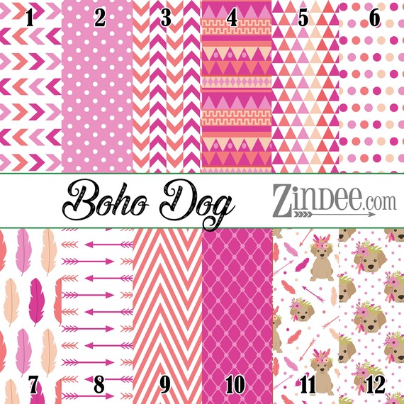 Boho dog printed vinyl, adhesive vinyl, heat transfer vinyl, pattern heat transfer vinyl, printed HTV or ADHESIVE vinyl