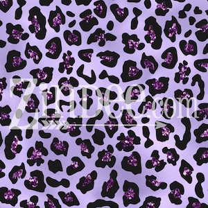May include: Purple and black leopard print fabric with a glittery texture. The fabric is seamless and repeats.