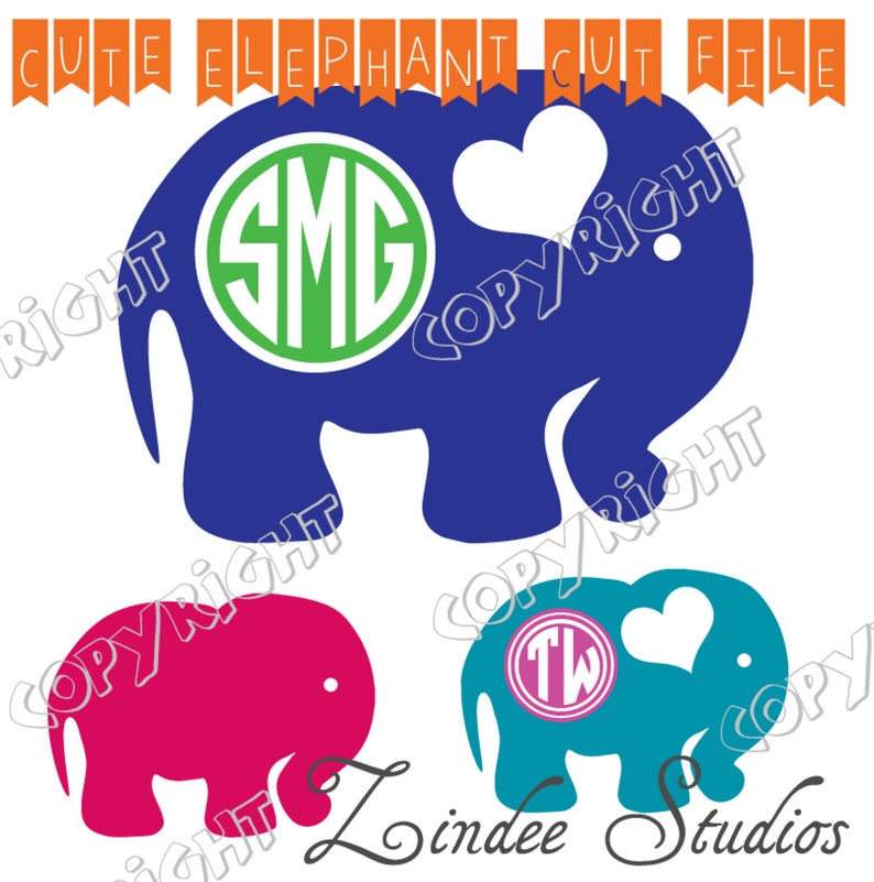 cute elephant frame monogram, cut file, vinyl ready design, SVG file, silhouette file, cricut file, ready to cut image 1