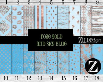Rose gold and sky blue printed vinyl, adhesive vinyl, heat transfer vinyl, pattern heat transfer vinyl, printed HTV or ADHESIVE vinyl
