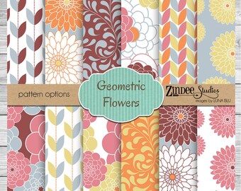 Geometric flowers printed vinyl, adhesive vinyl, heat transfer vinyl, pattern heat transfer vinyl, printed HTV or permanent ADHESIVE vinyl