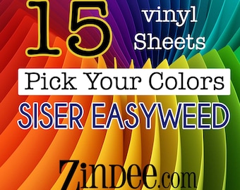 Siser Heat Transfer Vinyl PACK of 15 12"x15" sheets plus FREE digital color chart!