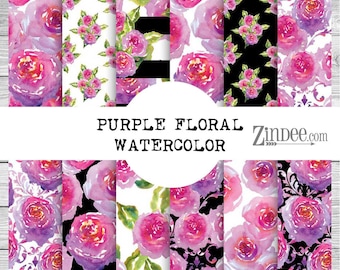 Purple floral watercolor patterned vinyl, printed vinyl, adhesive vinyl, heat transfer vinyl, pattern heat transfer, printed HTV or ADHESIVE