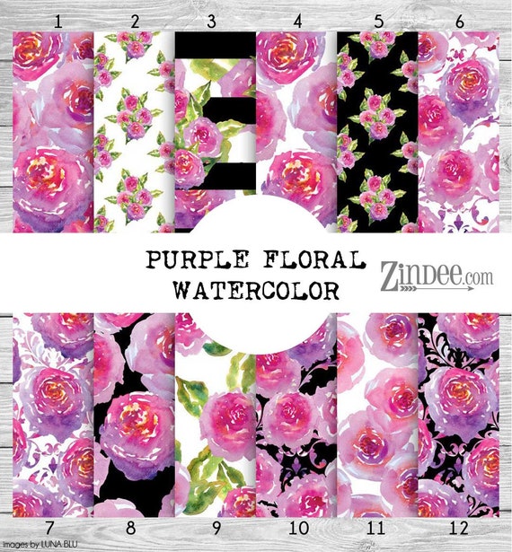 Purple floral watercolor patterned vinyl, printed vinyl, adhesive vinyl, heat transfer vinyl, pattern heat transfer, printed HTV or ADHESIVE