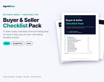 Buyer and Seller Checklist Pack for Real Estate Agents, Editable Word + PDF, Home Buyer Checklist, Transaction Deadline Tracker, Realtor