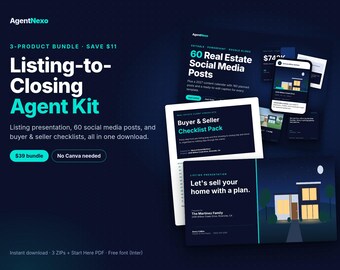 Real Estate Agent Bundle: Listing Presentation, Social Media, Checklists (Digital Download)