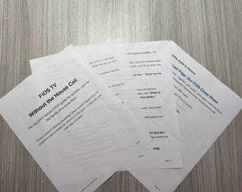 May include: A set of white printed paper pages titled FiOS TV Without the House Call, featuring a big-print guide for seniors. The text includes instructions for troubleshooting, using the microphone button, and a safety guide for seniors.