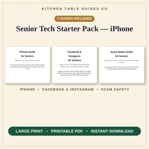 Senior Tech Starter Pack for iPhone — iPhone Guide + Facebook & Instagram + Scam Safety Guide, Big Print