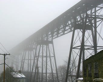 Bridge to Nowhere, Poughkeepsie Highland, New York Railroad Bridge on a Foggy Day