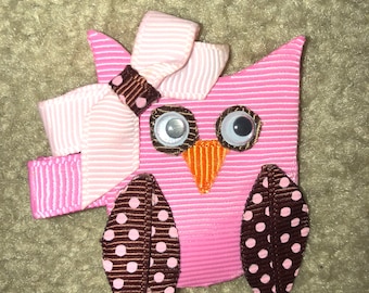 SALE Pink Owl Ribbon Hair Sculpture Clip Clippie Character