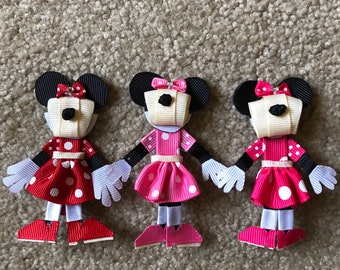 Minnie Mouse Hair Bow Clip Clippie 3D Ribbon Sculpture Character