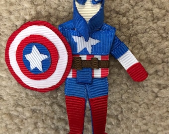 CLEARANCE SALE Captain America Hair Bow Clip ribbon sculpture character
