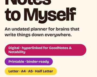 Undated ADHD Planner, Notes to Myself, GoodNotes Binder Inserts (Digital Download)