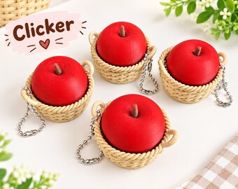 Sleutelhanger met appelmandje en klikmechanisme – 3D-geprint fruitbedeltje, stressverlichtend speeltje (tasbedeltje)