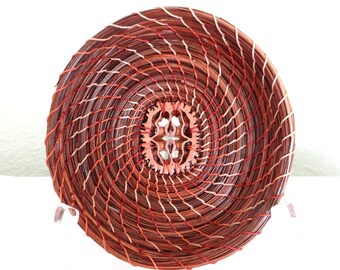 Trinket Basket, Walnut Slice Pine Needle Basket