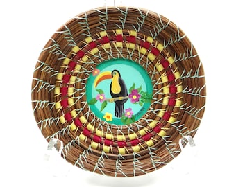 Tropical Bird Pine Needle Basket