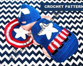 Crochet Pattern Inspired by Captain America Newborn Photo Prop Outfit