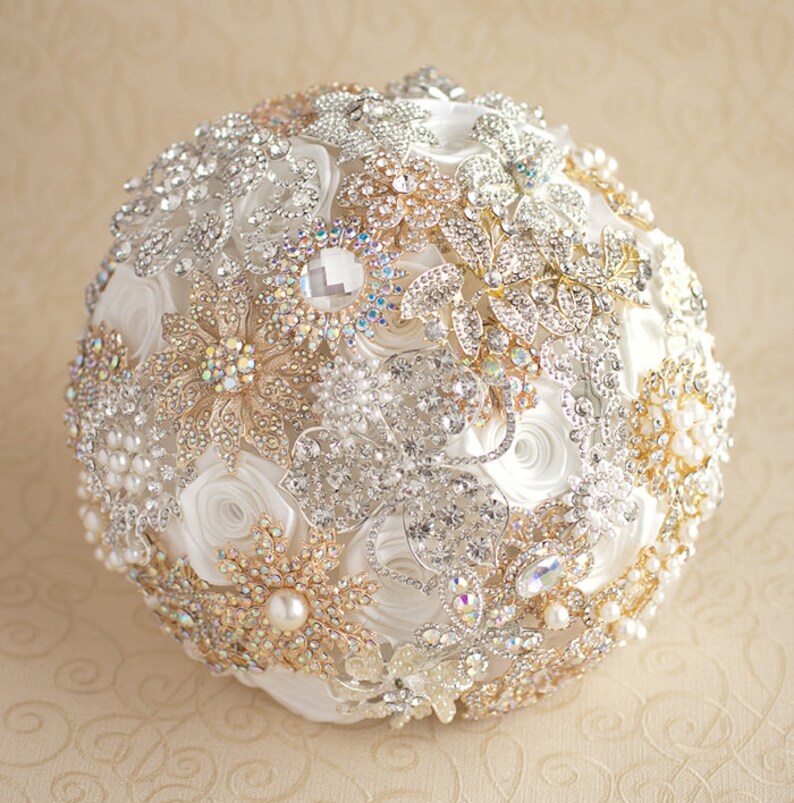 Brooch Bouquet White Bridal Bouquet Silver And Gold Broach Etsy