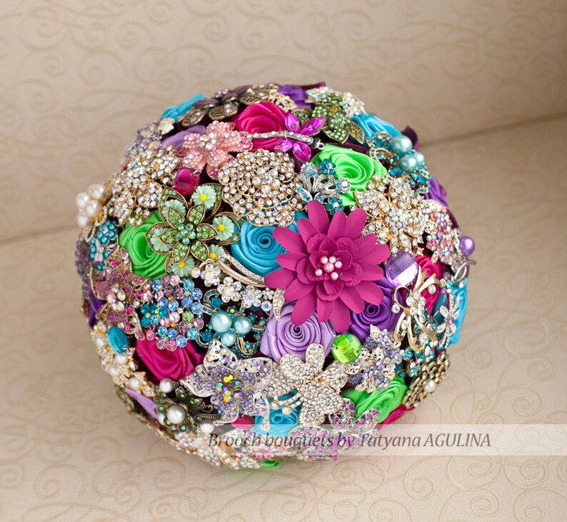 Brooch bouquet. Multicoloured wedding brooch bouquet Etsy