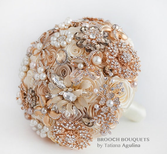 Fabric bouquet Wedding bouquet Champagne silver wedding brooch bouquet Brown Ivory brooch bouquet Bridal bouquet Bridesmaids bouquets