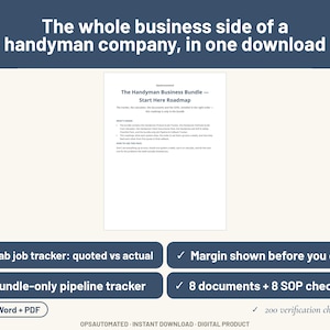 Handyman Business Bundle | Finance Tracker, Estimate Calculator, Client Forms and SOP Pack for Contractors