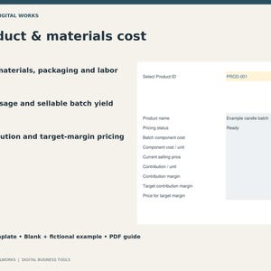 Product and Materials Cost Calculator Excel Template, Batch Costing and Target Margin Pricing Spreadsheet for Handmade Business