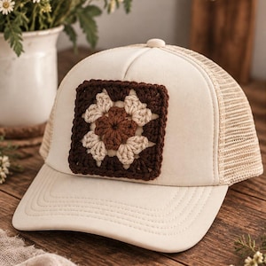 Granny Square Trucker Hat, Handmade Crochet Patch