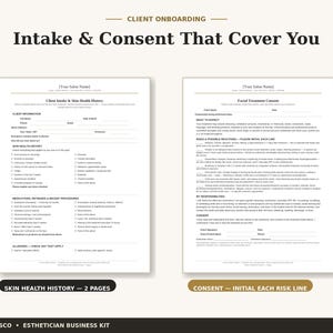 Esthetician Intake Form + Facial Consent Form Pack | Skin Health History, Contraindications Screening, Patch Test Log